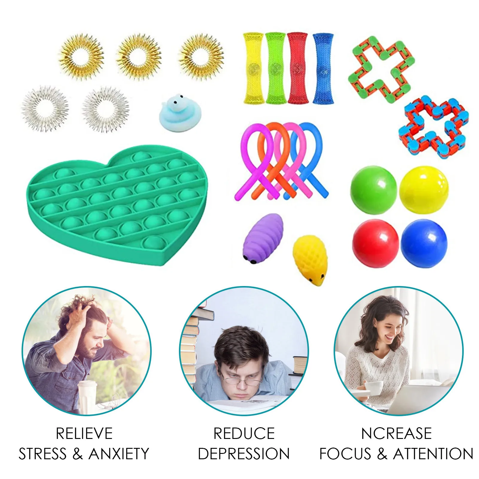 

23pcs Pack Fidget Sensory Toy Set Stress Relief Toys Autism Anxiety Relief Stress Pop Bubble Fidget Sensory Toy For Kids Adults