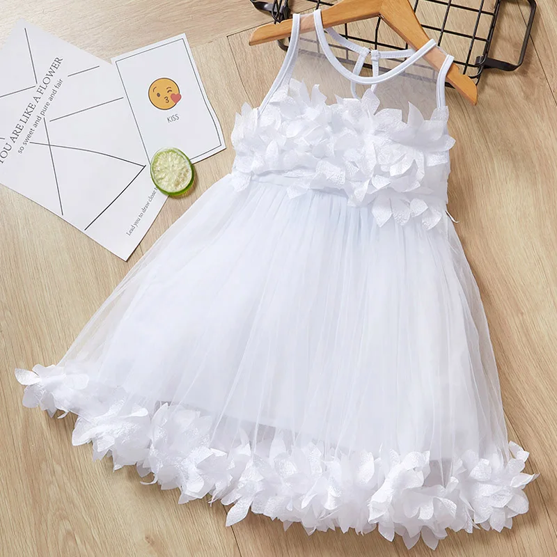 AZ666White Меларио/милые платья для девочек; платье без рукавов с v-образным вырезом, бантом и розой; Детские платья для девочек; платье принцессы для девочек - Цвет: AZ666White