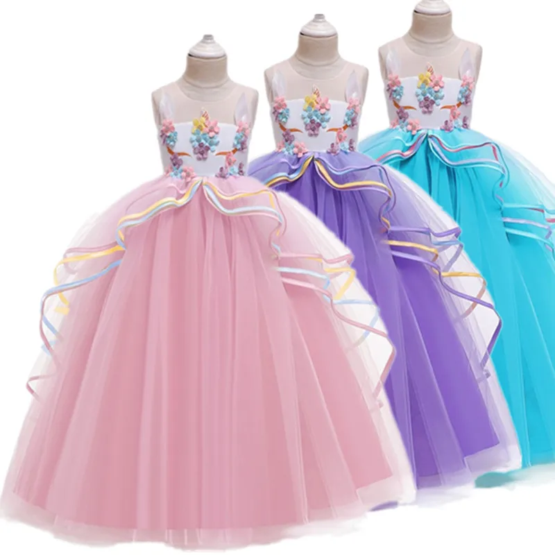 Нарядная нарядная детская одежда с единорогом для маленьких девочек Детские