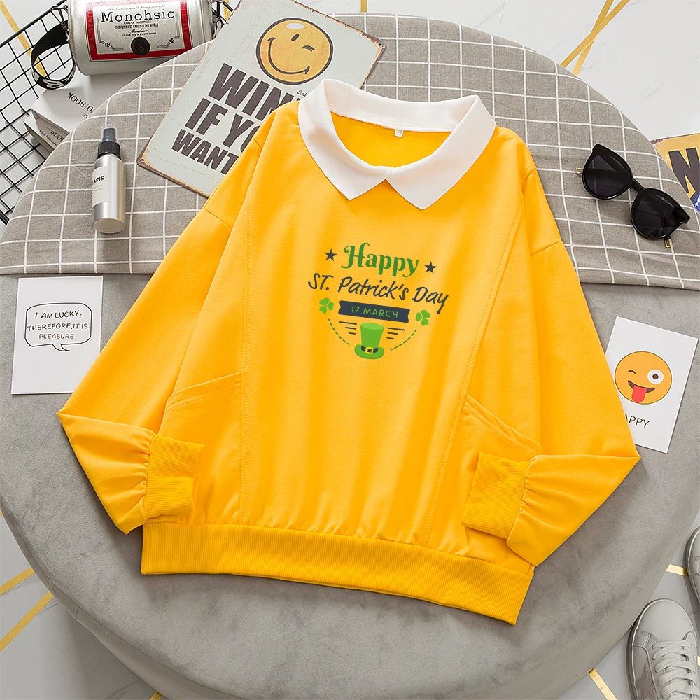 Cute for Friends Harajuku Hoodie Cotton Collar Autumn Sweatshirts Hoodies Women Letter Printed Sweetshirt St. Patrick's Day