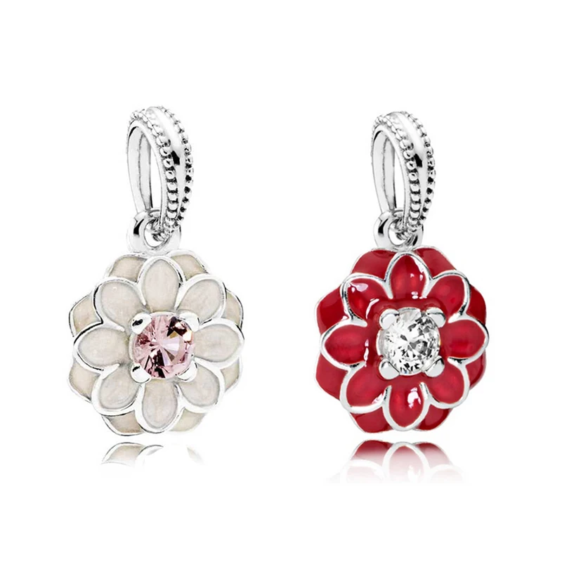 Аутентичные 925 стерлингового серебра Цветущий Георгин Кулон Шарм Fit Женская мода