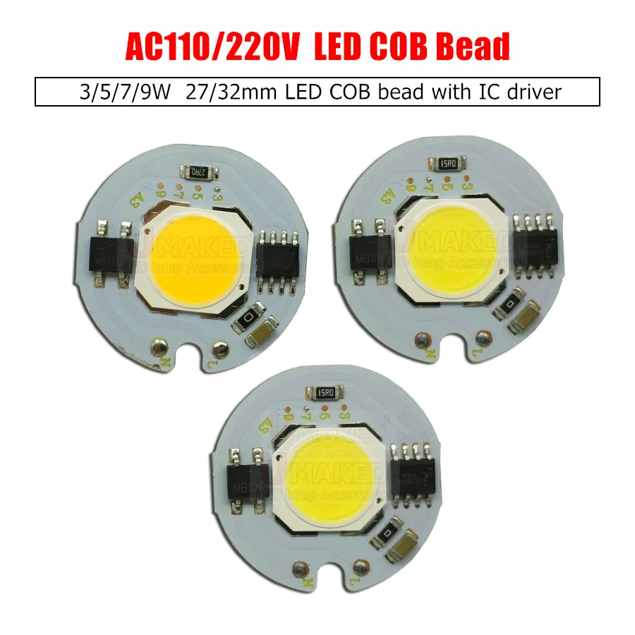 

3 5 7 9W LED COB Lamp Integrated High Power Light AC220V 110V Lamps With Smart IC Driver Spotlight White / Warm White LED Lights