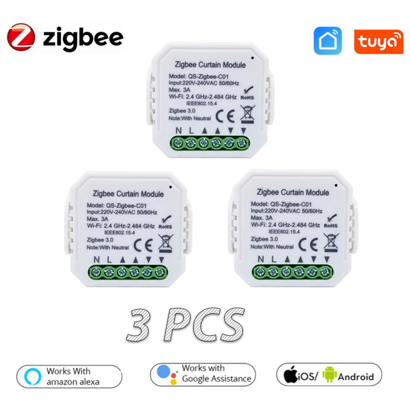 

Tuya WiFi RF Roller Blind Shutter Curtain Switch Module with Remote for Electric Motor Sunscreen Works with Google Home Alexa