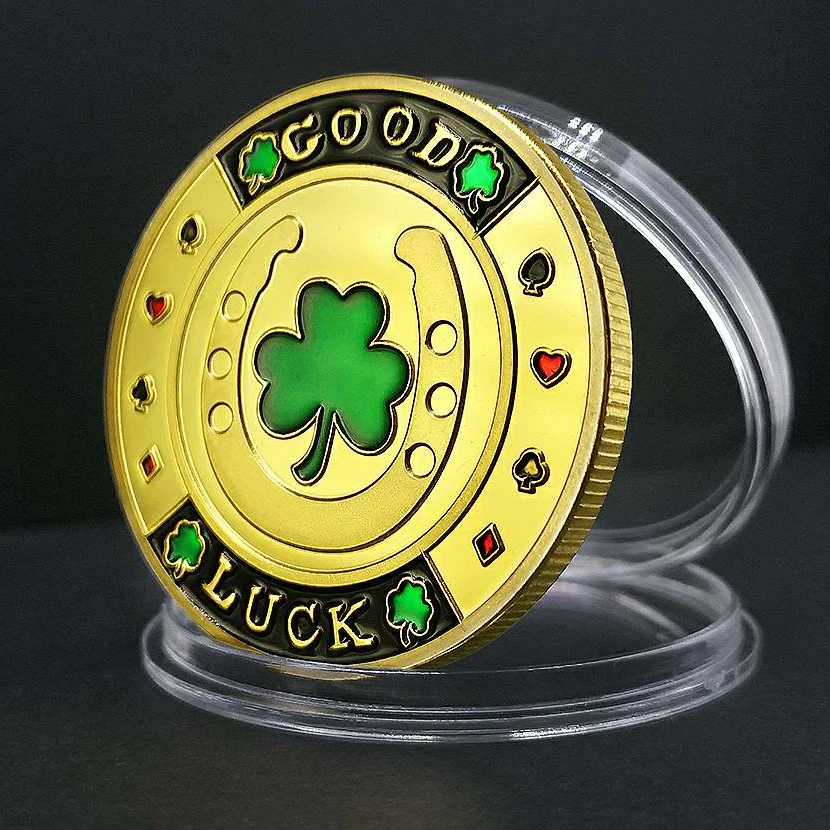 Casino Poker Chips Gold Plated Commemorative Coins Shamrock Lucky Card Guard Souvenir Gifts | Non-currency