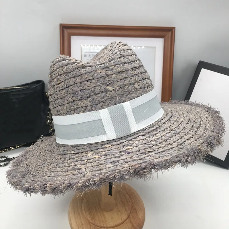 Весна и лето новая большая серая соломенная шляпа со вспышкой Женская модная