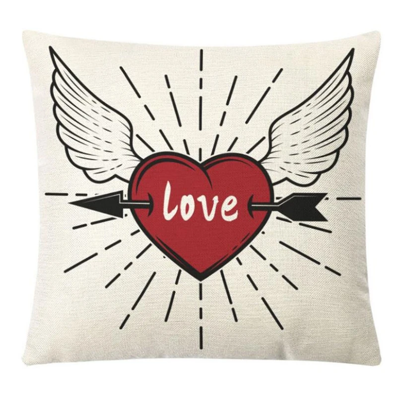 Valentines Day Linen Throw Pillow Case Romantic Cartoon Bear Holding Love Heart Printed Decorative Cushion Cover Farmhou | Дом и сад