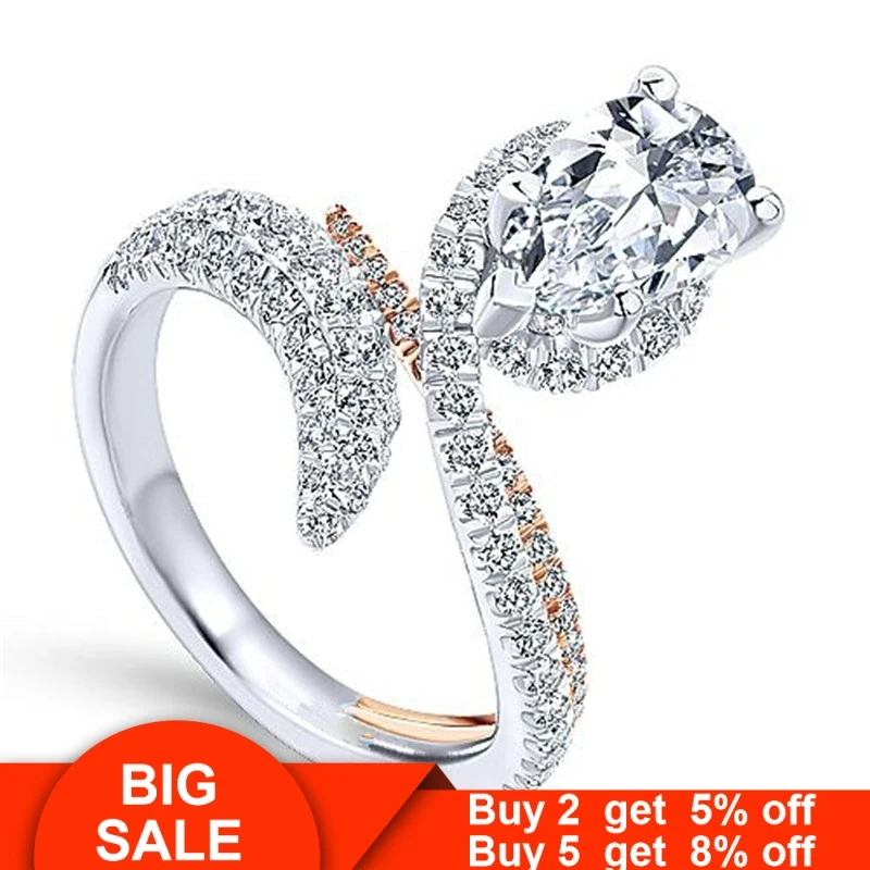 Женское Обручальное кольцо с капелькой воды AAAAA 2 тона из стерлингового серебра 925