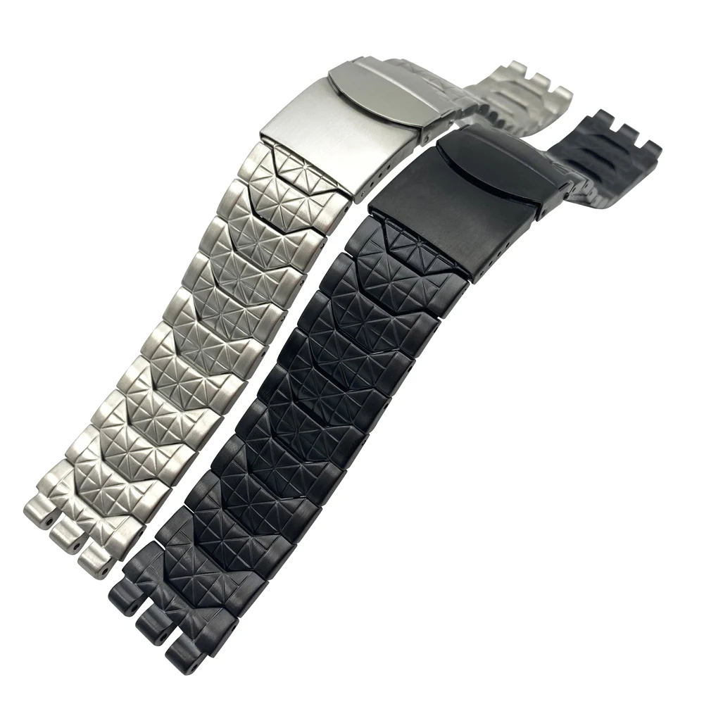 Ремешок для часов из нержавеющей стали 19 мм черный серебристый сменный ремешок с