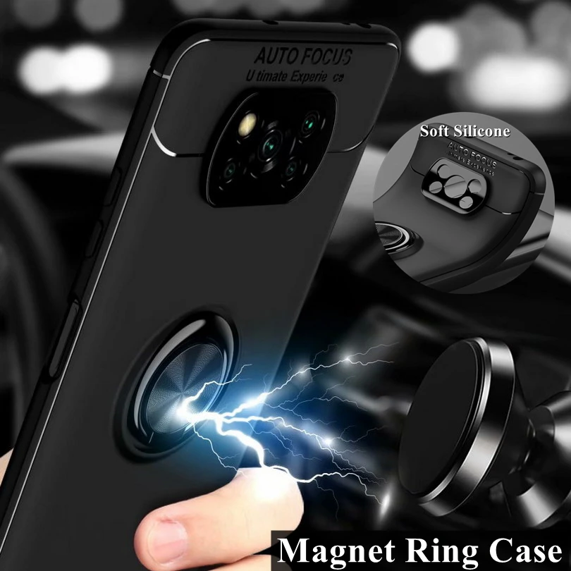Магнитный чехол для Xiaomi Mi 10T 9T 11 Pro Note 10 9 8 Lite силиконовый с кольцом Poco X3 NFC M3 F3 PocoPhone F1