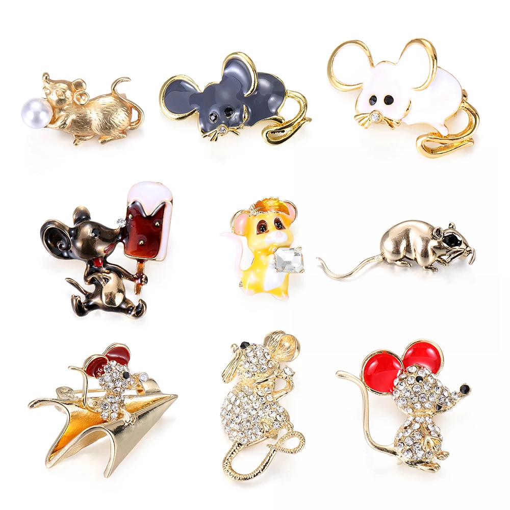 Жемчужная эмалированная брошь в виде зодиака крысы года мыши животных ледяная