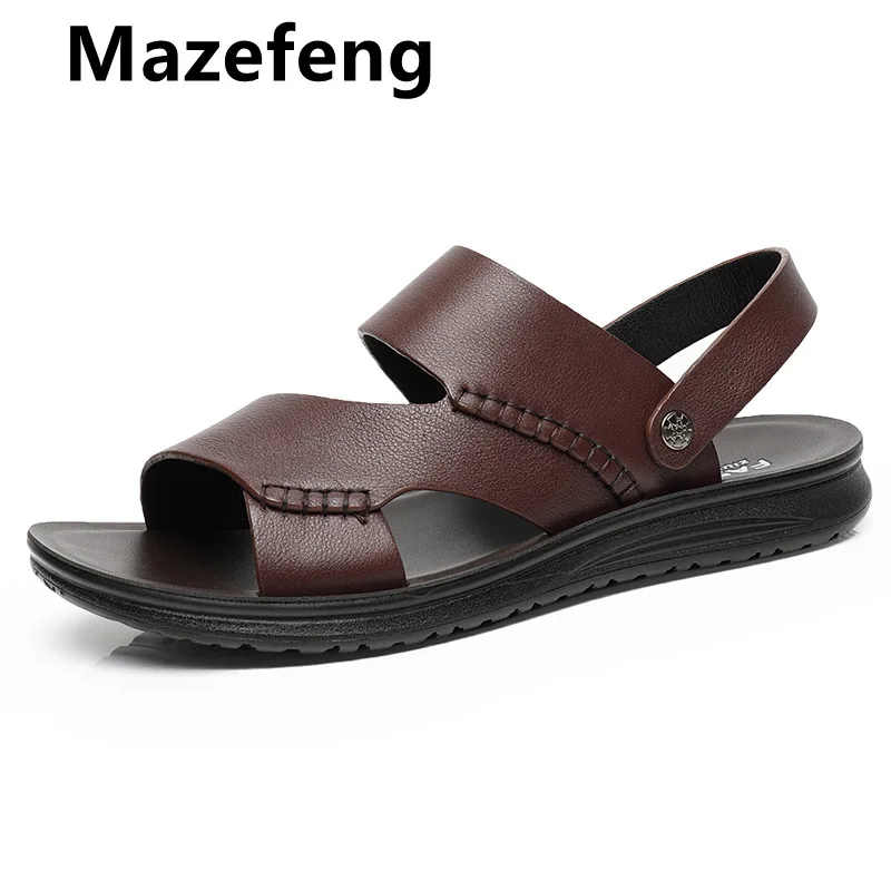 

Big Size 44 Men Leather Sandals Summer Classic Men Shoes Slippers Soft Sandals Men Roman Comfortable Outdoor Walking Footwear