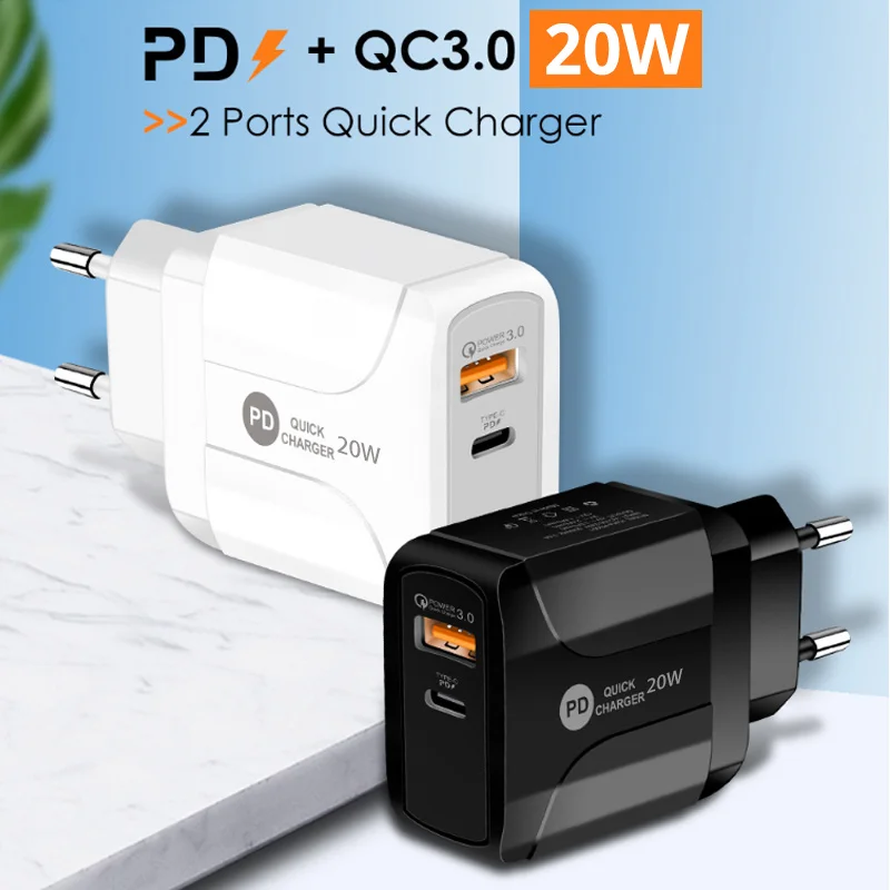 iphone12 Charger Plug Quick Charge PD Charger 20W  QC3.0 USB Type C Fast Charger for iPhone 12 X Xs 8 Xiaomi Phone PD Charger