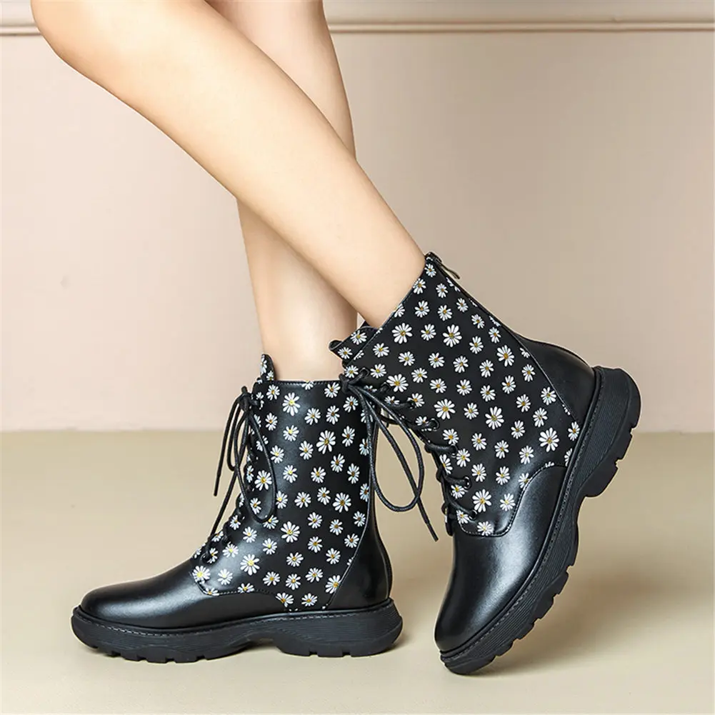 

DORATASIA Genuine Leather Women Platform shoes lace Chunky Heel Shoes 2020 Designer Boots Women Daisy Motorcycle Boots
