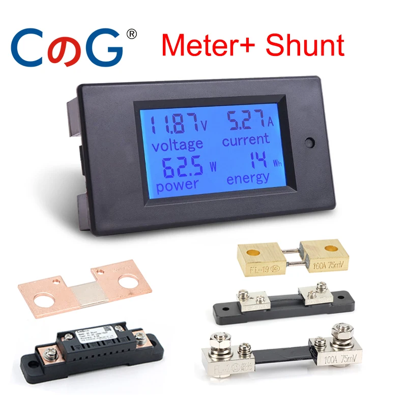 

20A/50A/100A Digital Meter DC 6.5-100V Voltmeter Ammeter LCD 4 in 1 DC Voltage Current Power Energy Detector Amperimetro Shunt