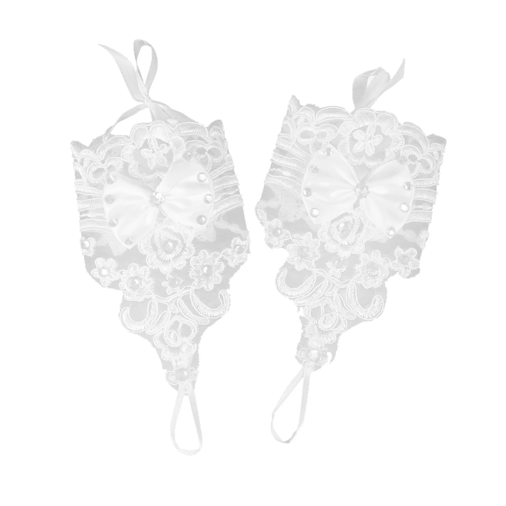 Женские белые кружевные короткие свадебные перчатки без пальцев