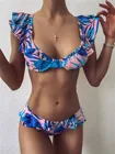 Комплект из двух предметов, Для женщин Цветочный 2021 пуш-ап на лифчике с пуш-ап эффектом, который оборками бандажный Купальник бикини купальный костюм ванный комплект пляжная одежда Biquini