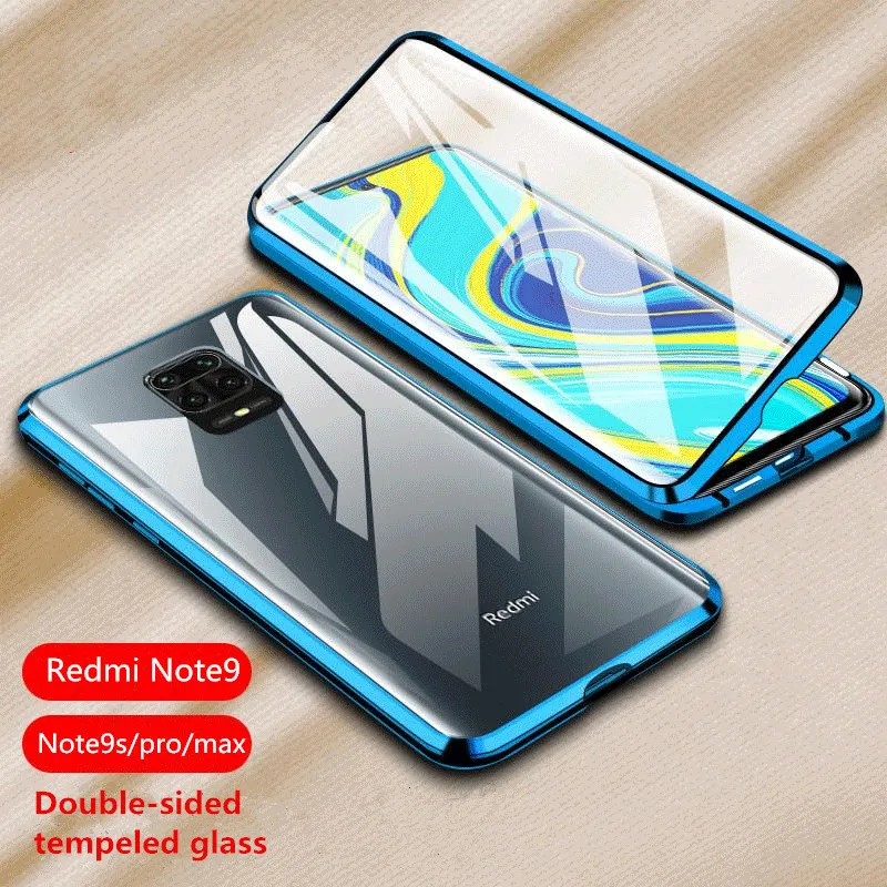 Двухсторонний Магнитный 360 Защитный чехол для xiaomi Redmi Note 9 9s pro max из закаленного