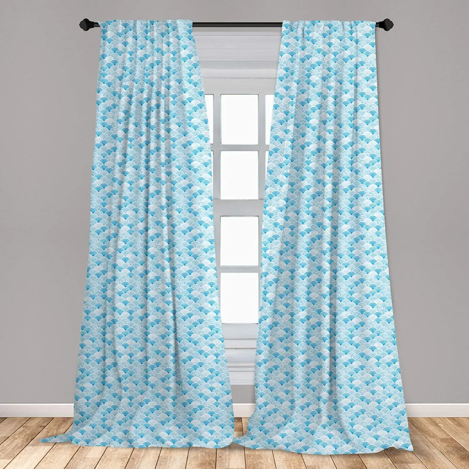 

Watercolor Window Curtains Ocean Waves Curves in Aquatic Colors Circles Geometric Lightweight Decorative