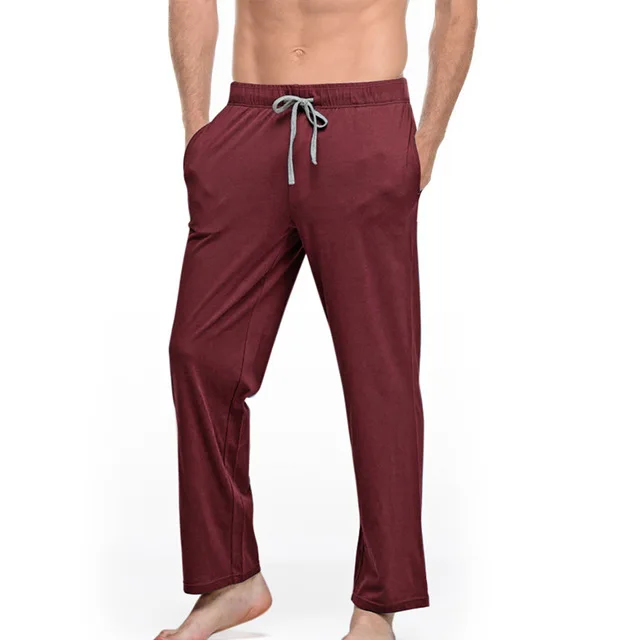 Mens Cotton Sleep Bottoms Comfortable Home Wear Man String Loose Pajamas Sleep Wear Pants Male Solid Breathable Lounge Pants
