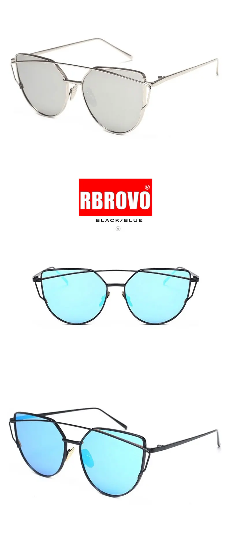 RBROVO, фирменный дизайн, кошачий глаз, солнцезащитные очки для женщин, Ретро стиль, металлические, отражающие очки для женщин, зеркальные, Ретро стиль, Oculos De Sol Gafas