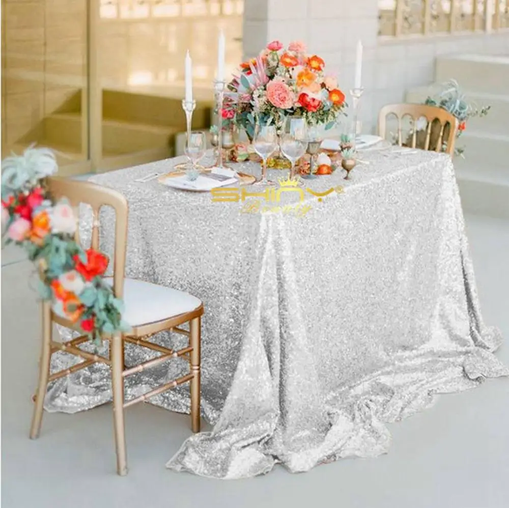 Mermaid Sequin Tablecloth 50x72-Inch Silver Rectangular Tablecloths Fabric Table Cloth for Wedding/Birthday/Party Decor | Аксессуары для