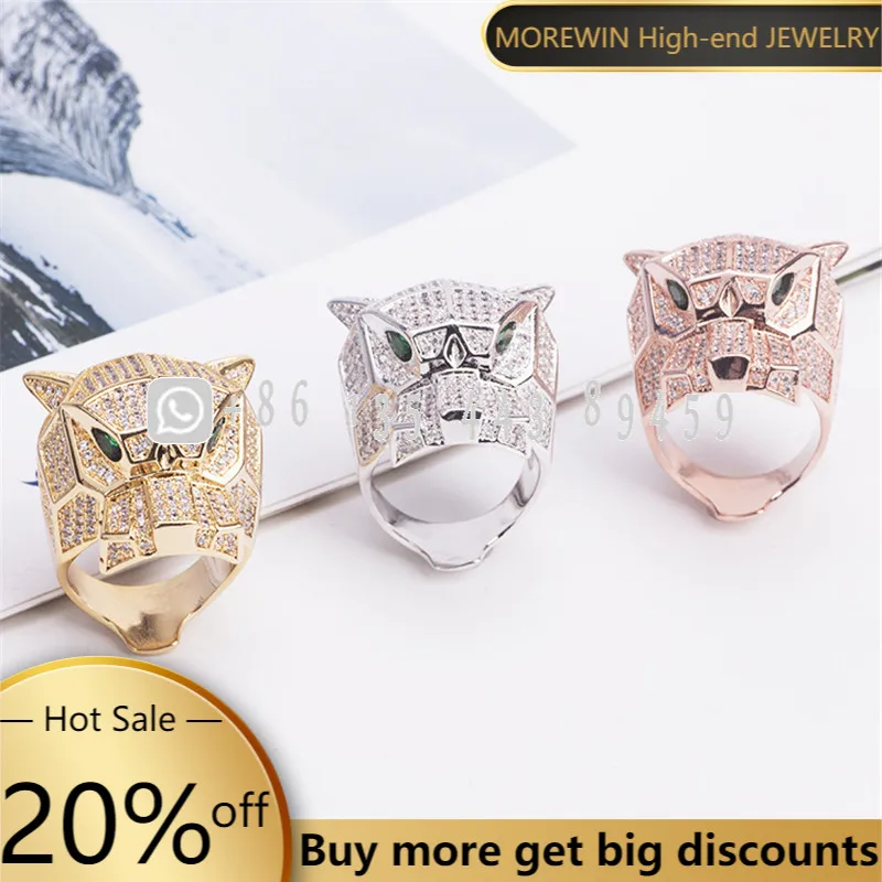 Модное кольцо с головой леопарда зелеными глазами индивидуальное большое