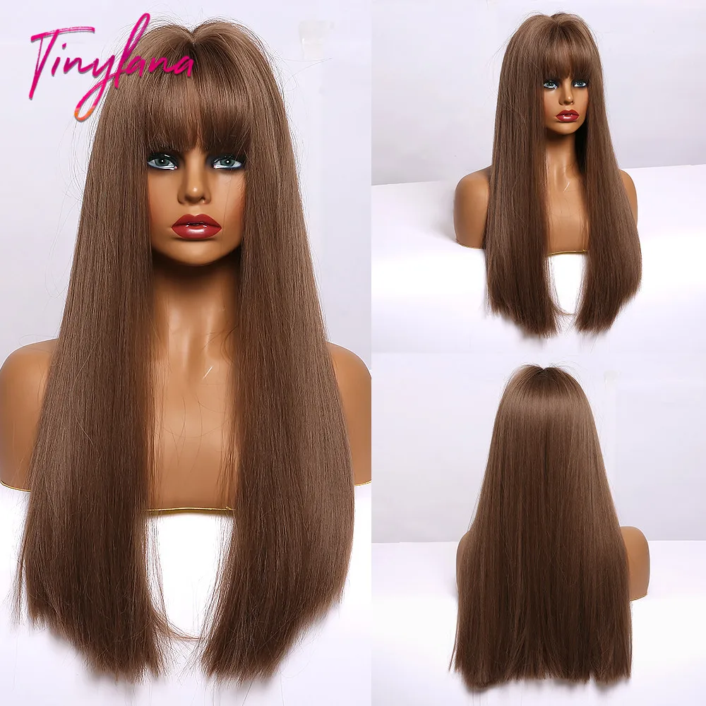 Крошечная Лана хайлайтер длинный прямой синтетический парик смешанные