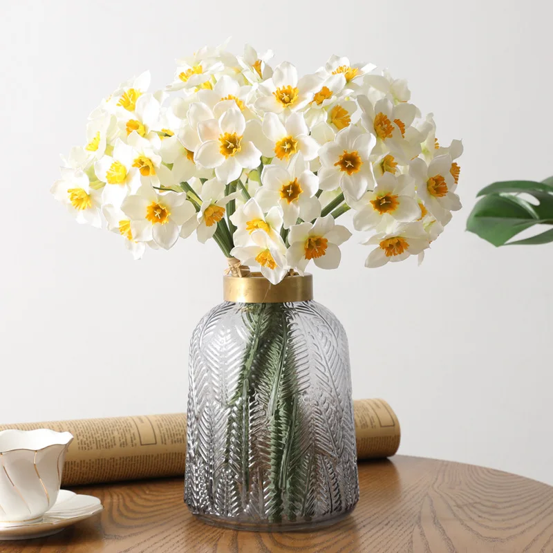 

New Artificial Flower Narcissus Bouquet Silk Cloth Narcissus Flower Arrangement DIY Home Hotel Restaurant Bedroom Decoration