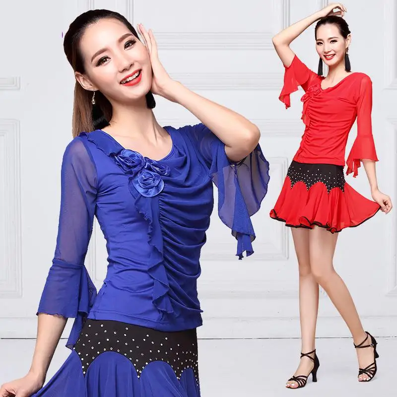 

2020 Ballroom Dance Costume Tops Flamenco Blouses Standard Modern Outfits Waltz Latin Salsa Rumba Dancewear Tops Long Sleeves