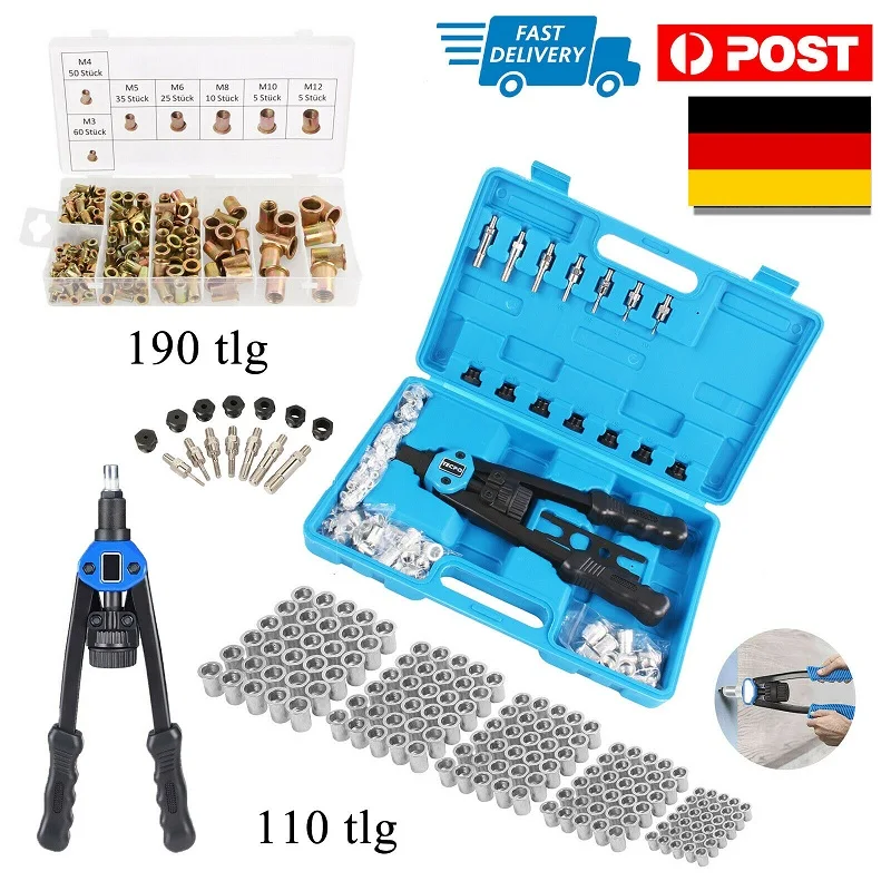 

300Pcs Rivet Nut Pliers Set Rivet Pliers M3-M12 with Steel Rivet Nuts Rivet Set