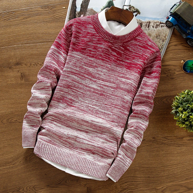 Мужской облегающий джемпер DIMUSI вязаный с круглым вырезом и длинными рукавами