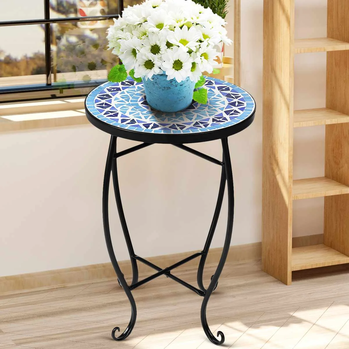 

14" Round Side Table Coffee Desk Tea Table Plant Stand for Patio Beach Balcony Home Living Room Indoor Outdoor Decor