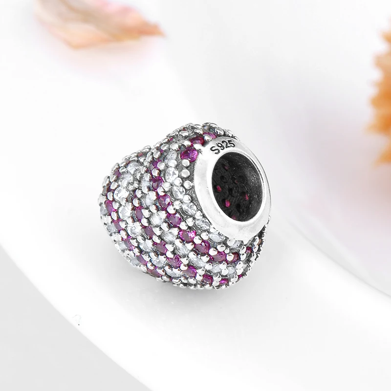 Четкий и розовую полоску с фианитами в форме сердца из стерлингового серебра