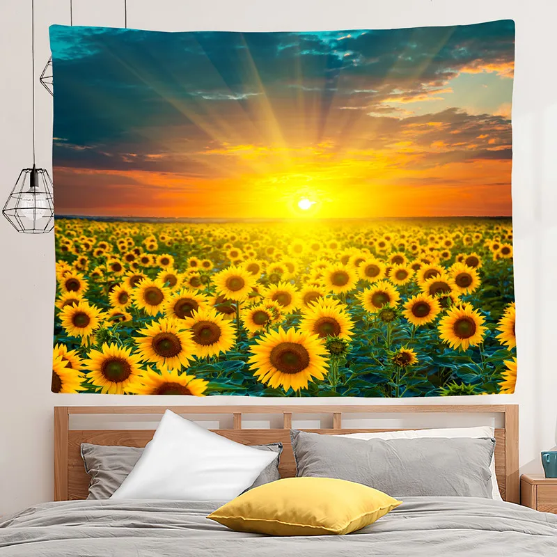 

4 Sizes Sunflower Print Tapestry Wall Hanging Tablecloth Camping Travel Mat Plants Tapestries Home Decoration