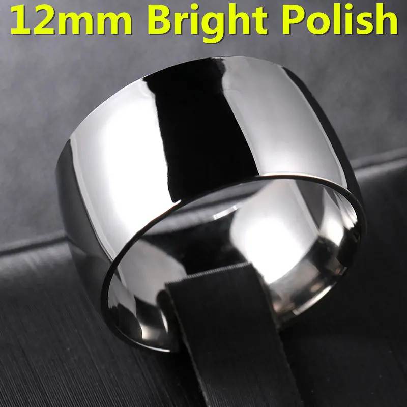 12mm Bright Silver 12 мм Ширина черное титановое кольцо для мужчин и женщин - Цвет основного камня: 12mm Bright Silver