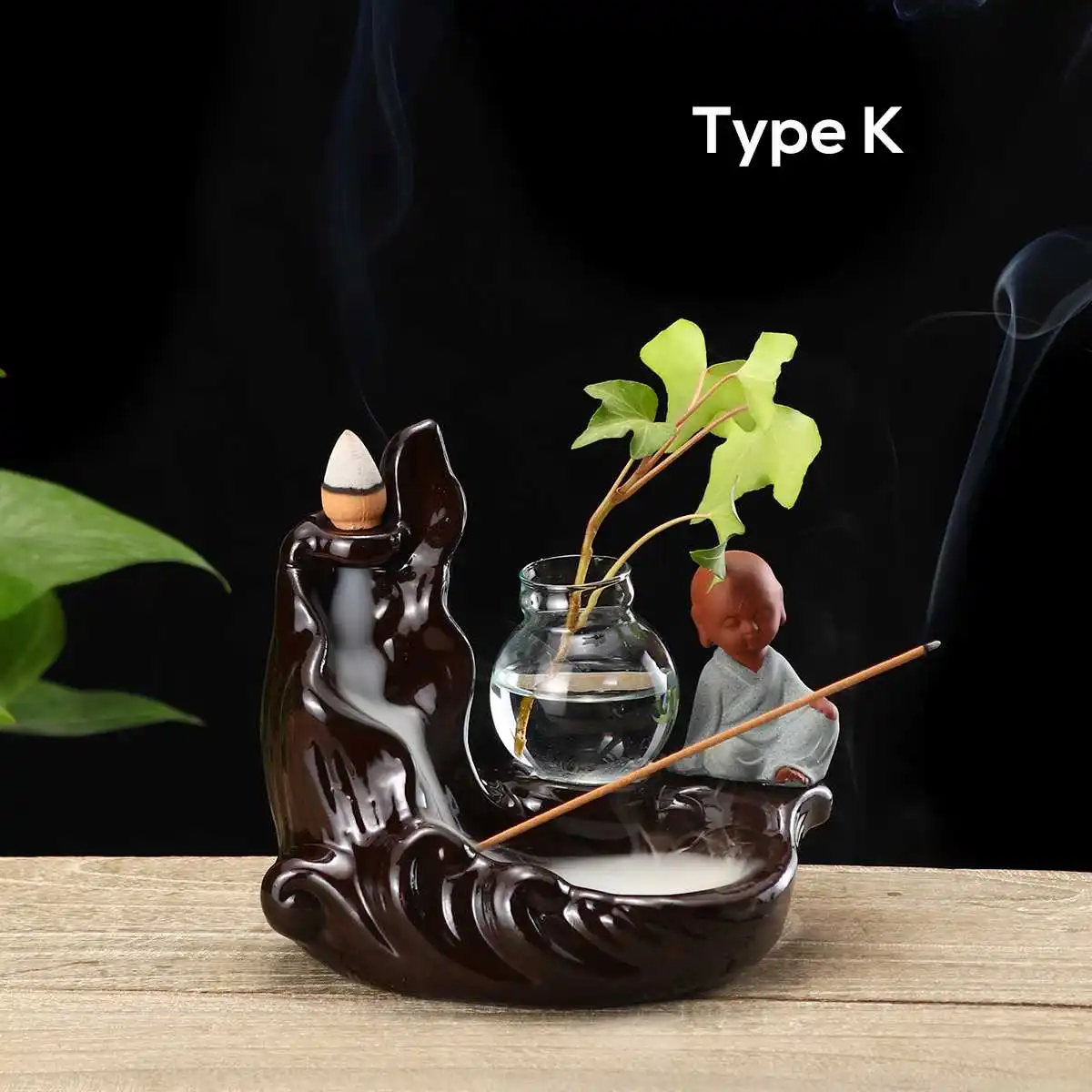 Type K Маленький монах керамический дым обратная курильница коническая украшение дома ароматерапия водопад ладан держатель Маленький Будда курильница - Цвет: Type K
