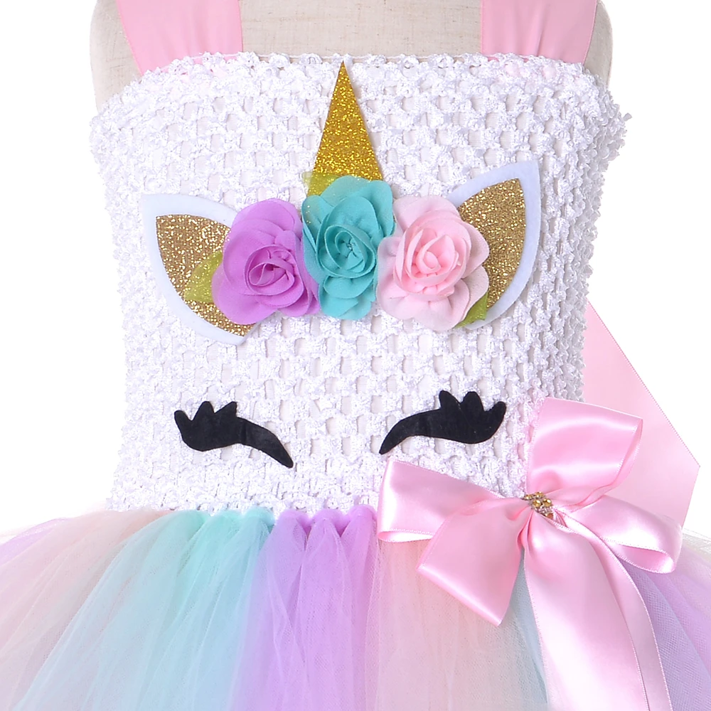 Pastel Flower Girls Unicorn Tutu Dress Princess Girl Masquerade Birthday Party Children Kids Purim Halloween Costume 1-14Y | Детская