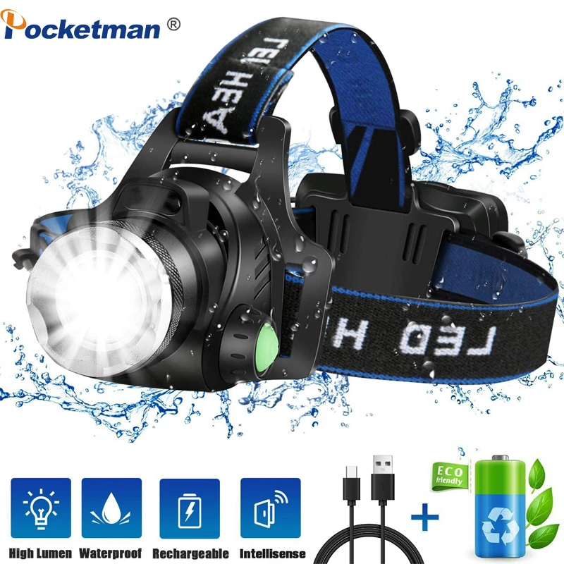 Pocketman 25000LM фары T6/L2/V6 светодиодный головной светильник Масштабируемые фара