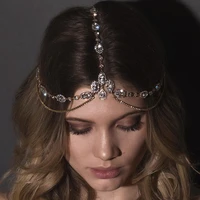 crystal forehead headband wedding bridal hair chain headpiece for women rhinestone waterdrop head chain headwear hair jewelry