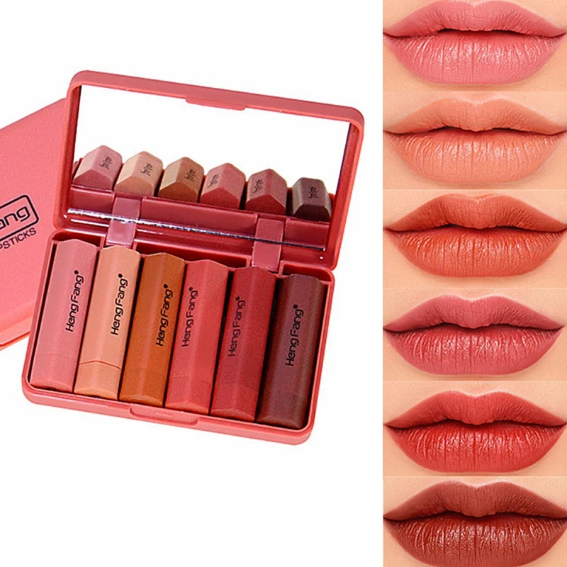 

HengFang brand Hot sale 6pcs/set matte lipstick waterproof long lasting lip kit makeup set Pigment Velvet