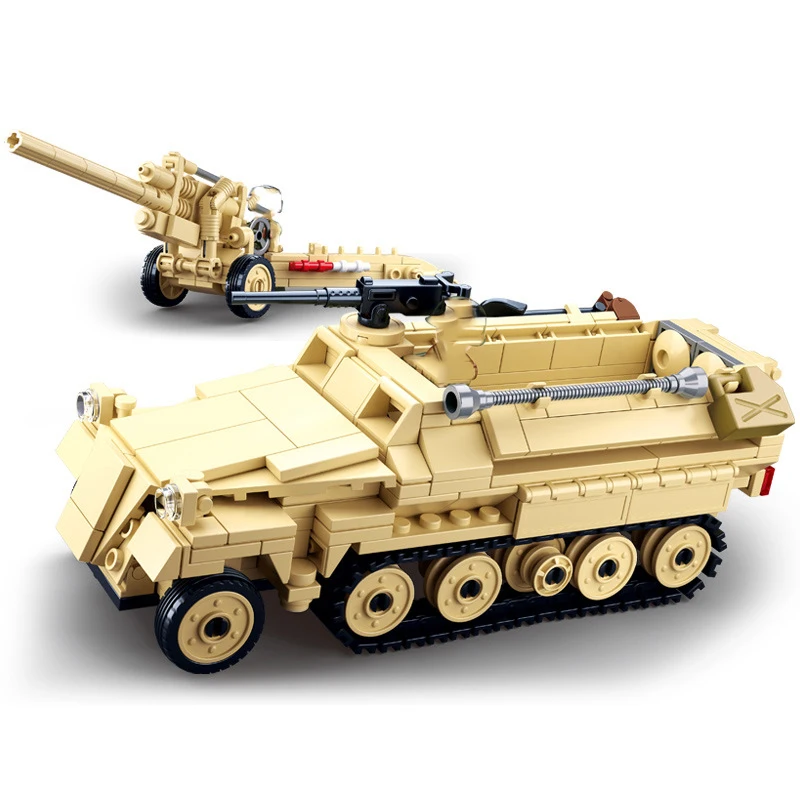 

Military Equipment Armored Car Building Blocks Military Tank Car K18 Cannon Half-track Car Model Brick Toy Childrens Gift No Box