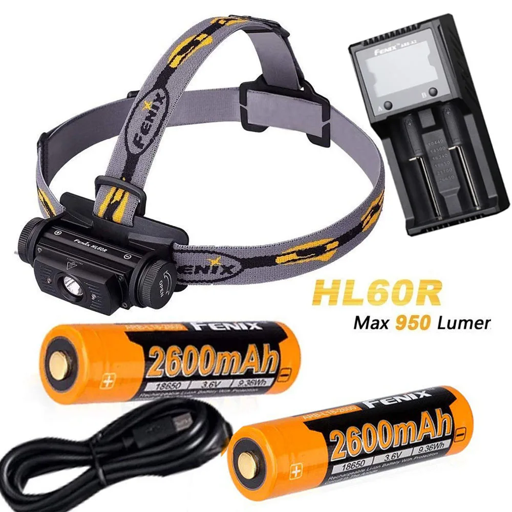 Fenix HL60R 950 люмен USB Перезаряжаемый CREE XM L2 T6 светодиодный налобный фонарь с 2 x 2600 мАч