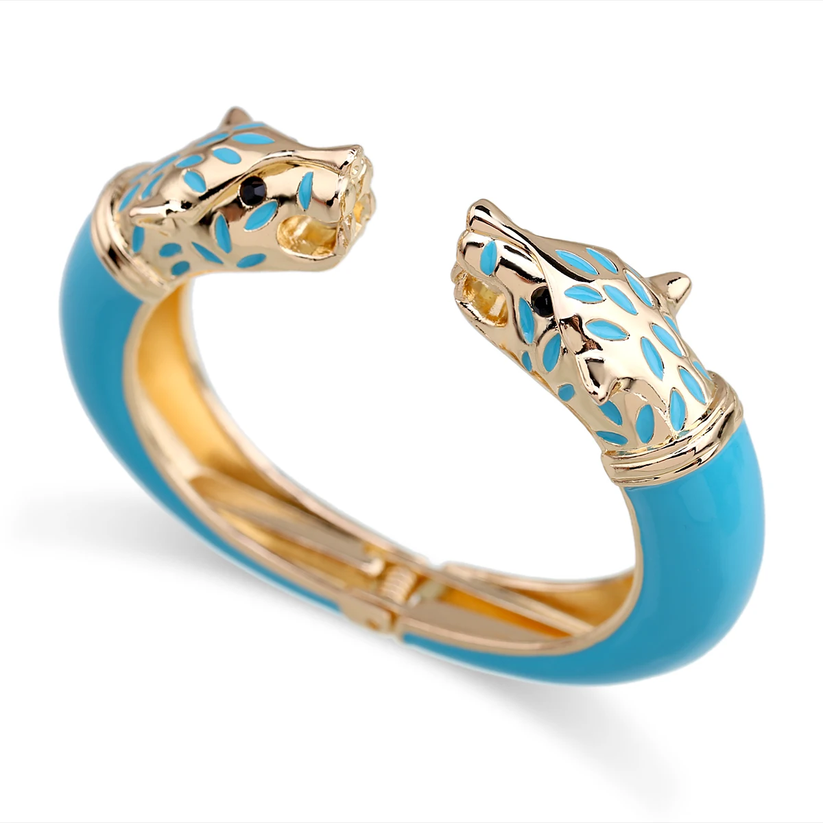 

HAHA&TOTO Trendy Double Wolf Head Enamel Cuff Bracelet Statement Bangle for Women and Girls Gold Plated Animal Bracelet Pulseira