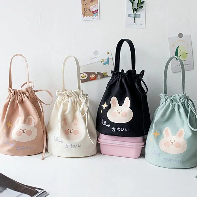 

Students Can Be Cute Lunch Bag Canvas Korean Bucket Bundle Handbag Package Lunch Box Bag