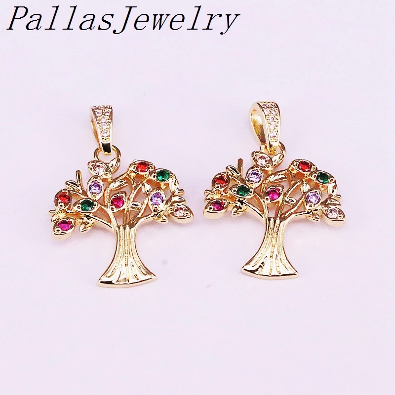 

10Pcs Fashion Colorful CZ Micro Paved Multi Rainbow Zirconia Tree Pendant Necklaces Women Jewelry Necklace
