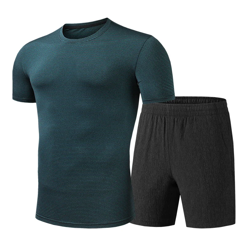 

Summer Sport Suit Men Casual Fitness Sets Short-Sleeve Tracksuit Male Quick Dry Training Clothing Asian Size
