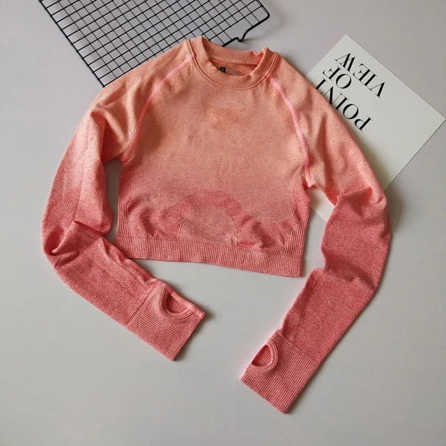 Energy бесшовные футболки омбре с длинным рукавом укороченный топ рубашки для