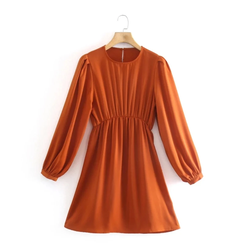 

Women O Neck Lantern Sleeve Mini Dress Female Solid Clothes Casual Lady Loose Vestido D7652