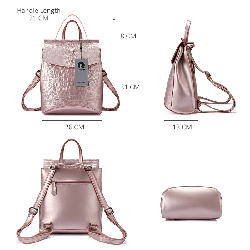 REALER женский рюкзак из сплит кожи с крокодиловым принтом школьный для девочек