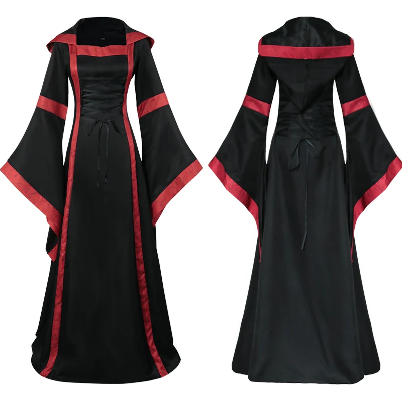 Vintage Square Neck Flared Sleeve Long Dress Medieval Cosplay Costume Women Dress Maxi Dress